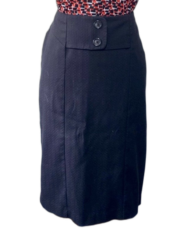 Cato Dresses & Skirts - Black Business Skirt Womens Size 10 Front Slit Button Detail Career Office